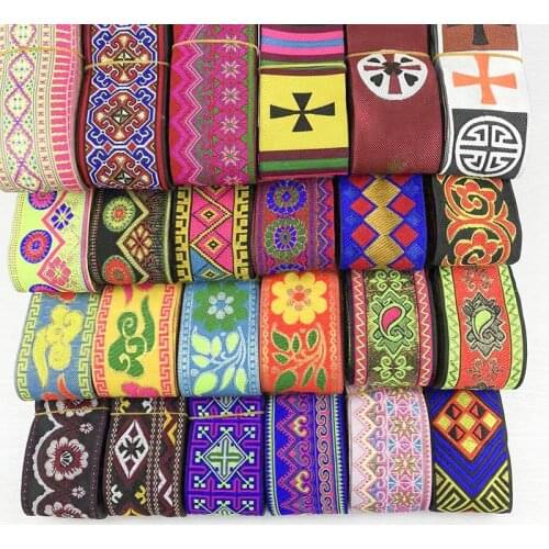24 Colors 7 Meters/Roll 50mm Ethnic Jacquard Ribbon Trim Polyester Woven Tape DIY Hand Apparel Garment Sewing