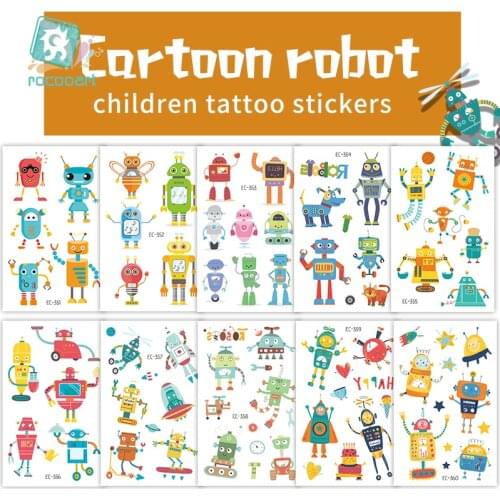Cartoon Robot Waterproof Temporary Tattoo Kids Intelligent Cartoon Cute Machine Tattoo Stickers Boy Girl Fake Flash Tattoo