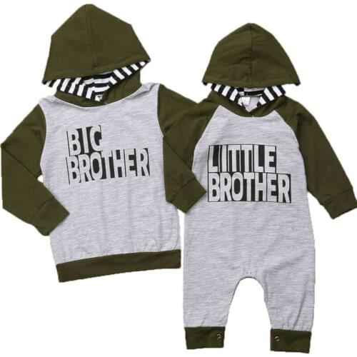 New Toddler Boys Brother Match Letters Cotton Hooded Top Jumpsuit Outfit Clothes