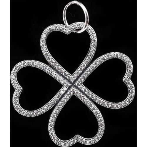 Original Petals of Love Heart Clover With Crystal Necklace Pendant Fit 925 Sterling Silver Bead Charm Bracelet Jewelry