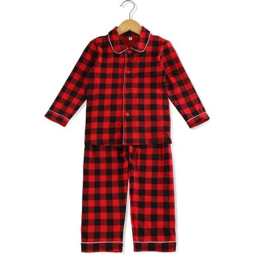 Best Selling Cotton Winter Soft Kids Clothes Boys And Girls Buffalo Plaid Christmas Pajamas Set