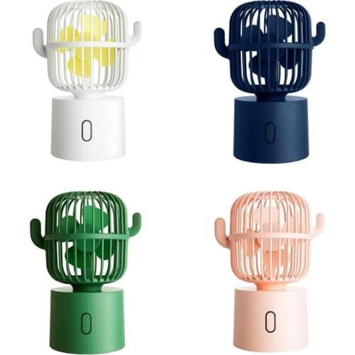 Personal Small Desktop USB Desk Fan Cactus Mini Handheld Table Rechargeable 80 Degree Auto Rotation Portable Fans 3 Speeds U1JE