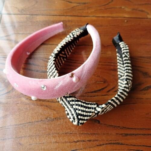 Pink and texture with pearls brand hair bands fashion comfortable elastic headband for girls beauty hair hoop headwear for women