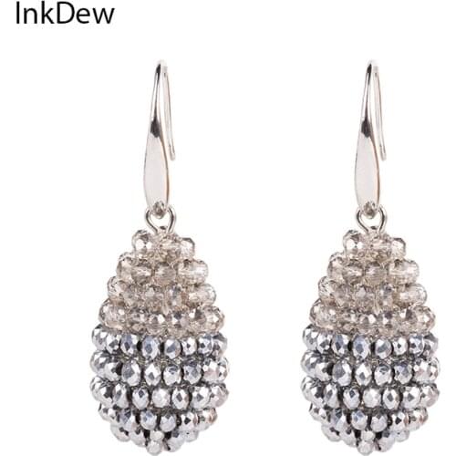 INKDEW Two in one color Water Drop Shape Big Earrings Long Earrings Beaded Handmade Crystal Drop Earrings for Women Gift boho