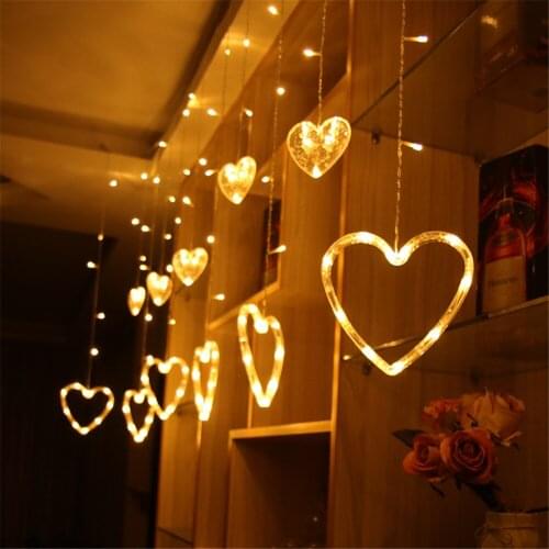 2.5M Heart Love Window Curtain Fairy String Light Heart-shaped Christmas String Light For Holiday Wedding Garland Party
