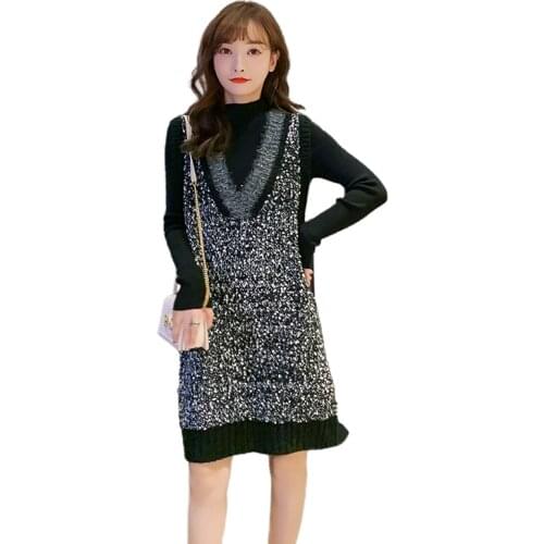 Pregnant Sweater Autumn Winter Clothes Coat Vest Dress and Knitted Shirt Two Piece Suit Pregnancy Top Maternity Sweater Dress