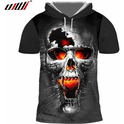 UJWI Summer Tops Men 3d Print Broken SKull Hat Tshirts Cool Beach Hoodies T-shirts Hombre Bodybuilding Fitness Hoody Shirts 7XL