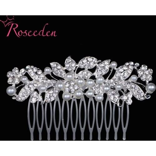 Gorgeous garden leaves wedding hair combs pearl rhinestones bride ornament festival gift headpiece RE810
