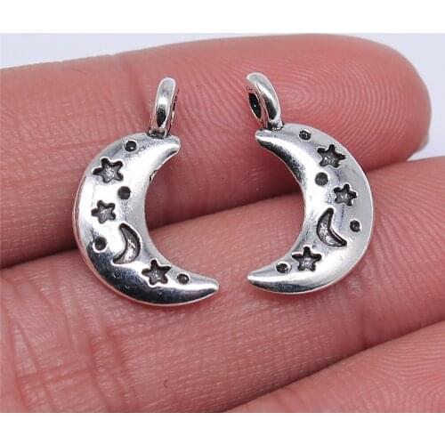 WYSIWYG 10pcs 20x11mm Crescent Moon Charm Pendants For Jewelry Making Antique Silver Color Moon And Stars Pendants