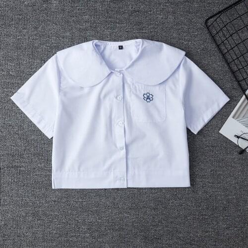 Japanese School Uniform For Girls Short Sleeve White Shirt School Dress Jk Sailor Suit Tops Cute Pocket Embroidery Work Uniforms