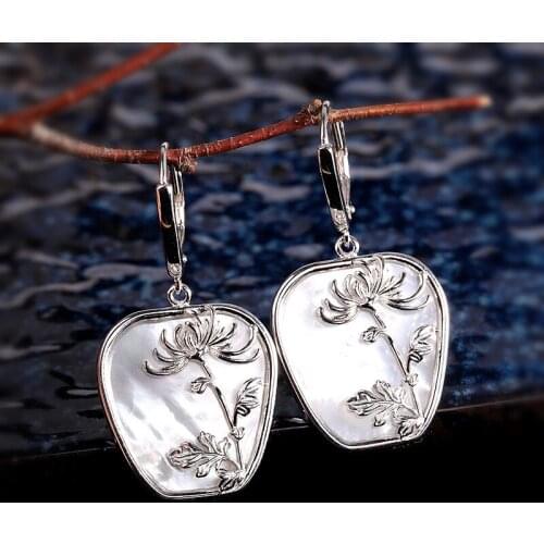 S925 sterling silver jewelry ladies inlaid shell ear clip