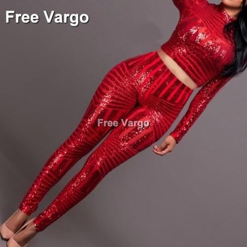 Holographic Burning Man Drag Queen Sexy Red Sequin Clubwear Two-piece Suit Women Party Dance DJ Showgirl Singer Wear Outfit