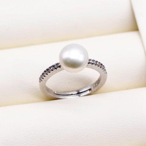 Simple pearl ring, 8-9mm natural freshwater pearl, 925 sterling silver, zircon, adjustable, ladies ring