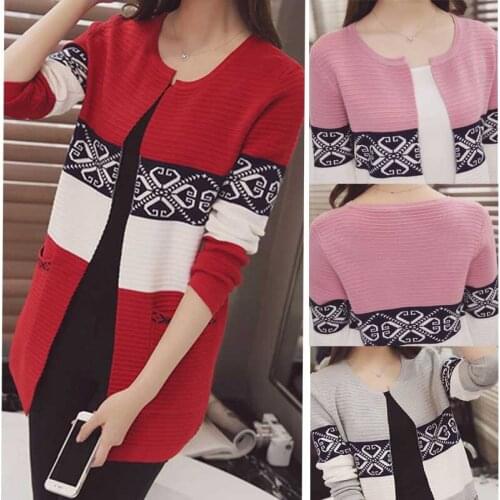 Autumn Winter Sweet Women Fashion Coat Striped Slim Sexy Knitted Cardigans Loose Long Sleeve Outerwear Tops