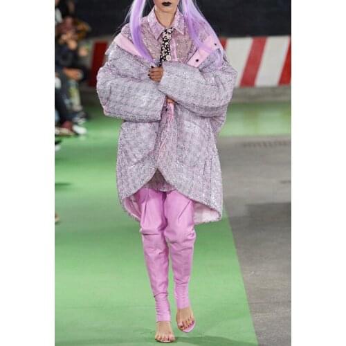 Winter 10.26 2021 Autumn Runway Pink Plaid Sequins Parkas Women Fashion High End Long Outerwear