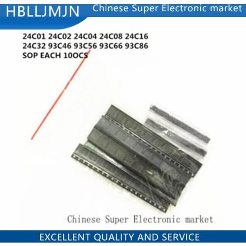 100PCS 24C01 24C02 24C04 24C08 24C16 24C32 93C46 93C56 93C66 93C86 SOP IC