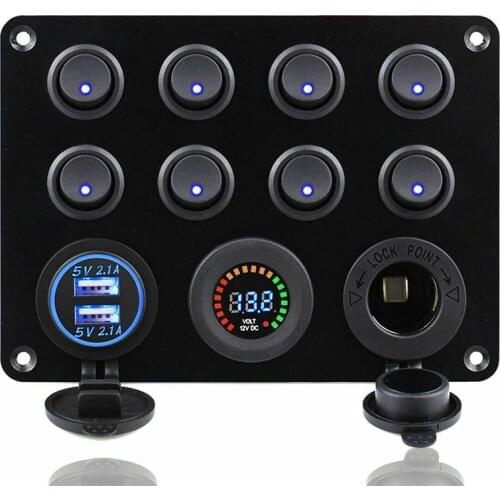 12V RV Car Marine Boat 8Gang Waterproof Circuit Breaker Toggle Switch Control Panel For Car Boat RV Truck ATV UTV Camper Caravan