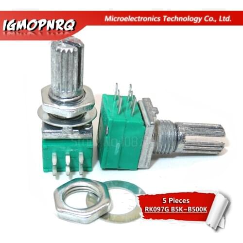 5pcs 6PIN RK097G B5K B10K B20K B50K B100K duplex potentiometer audio amplifier potentiometer 15mm handle 5K 10K 20K 50K 100K