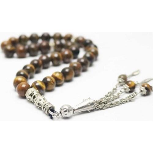 8/10Mm Tiger Eye Stone Tassel Pendant 33 Prayer Beads Islamic Muslim Tasbih Allah Mohammed Rosary For Women Men
