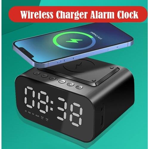 Draadloze Oplader Wekker Bluetooth Luidspreker Led Smart Digitale Klok Tafel Elektronische Desktop Klokken FmRadioUsbFastCharger