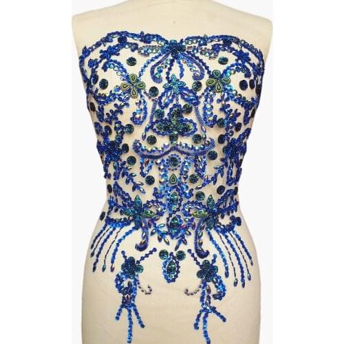 Bi.Dw.M Beaded 38x56cm Royal Blue Rhinestone Crystal Trim Sewing Applique Patches For Sew-On Wedding Decoration Dresses Costumes