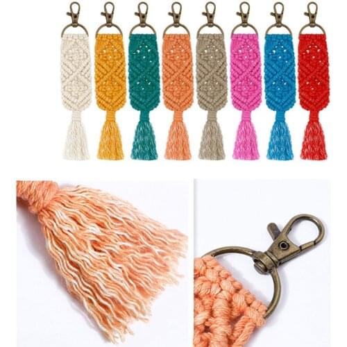 Tassel Macrame Keychains for Women Boho Handmade key Holder Keyring Macrame Bag Charm Car Hanging Jewelry Gifts