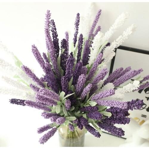 12 Heads / BOUQUET Romantic Provence Artificial Lavender Bouquet With Green Leaves Family Wedding Garden Decoration