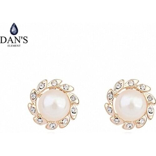 DANS ELEMENT 5 Colors Real Austrian Crystal Smaluted Pearl Flower classic Vintage Stud earrings for women 106965