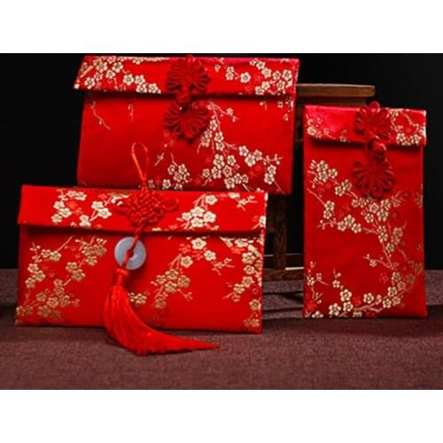 Chinese Style Embroidery Design Red Envelope Brocade Cloth Lucky Money Bag Purse Gift Wedding New Year Party Supplies