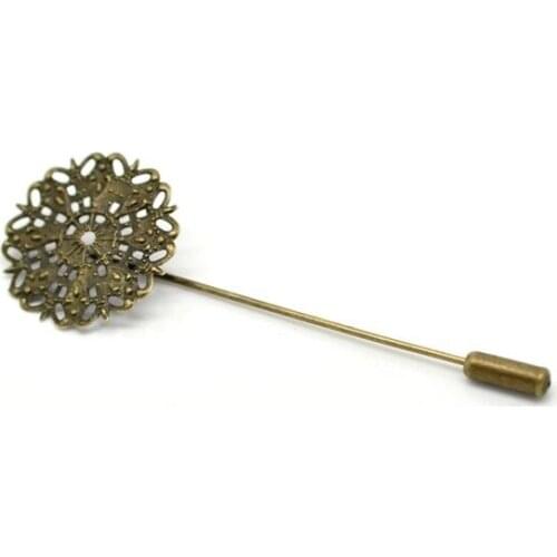 DoreenBeads Retail Antique Bronze Filigree Flower Brooch Back Pins Findings 7.5x2.5cm(Filigree Flower:25mm),sold per pack of 10