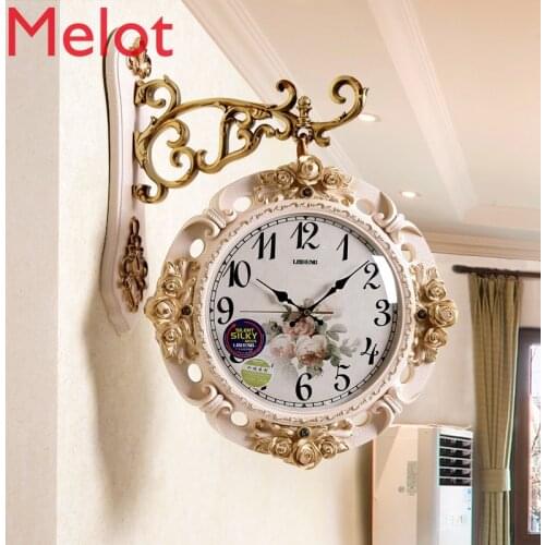 Double-Sided Wall Clock Living Room Clock Luxury Quartz Clock Decorated Home with Fashion Family Pocket Watch Clock