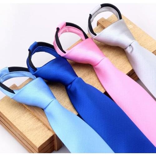 GUSLESON New Fashion 7cm Lazy Zipper Tie Blue Red Neck Tie for Gentleman Wedding Party Cravats Accessories Elastic Tie