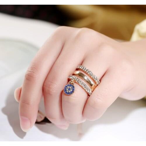 Hot sale Fashion Luxury Women Engagement Jewelry Gold Color Crystal Rhinestone Female Wedding Finger Blue Evil Eye Rings