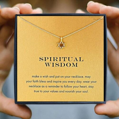 Icareu Spiritual Wisdom Star Pendant Necklace Valentines Gift Box Wish Card Short Choker Gold Chain Clavicle Necklaces Jewelry