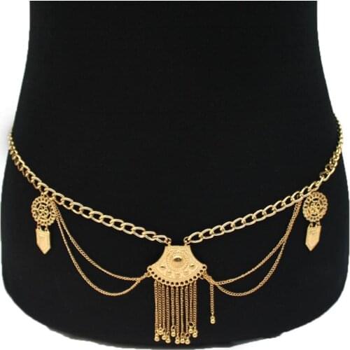 Turkey Women Vintage Gold Long Tassel Belly Dance Body Chain Waist Chain Wedding Dress Belt India Gypsy Ethnic Beach Jewelry