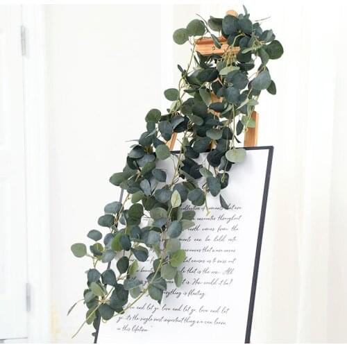 Artificial Flowers Rattan Green Fake Plant Eucalyptus Leaves Garland Wisteria Silk Leaf Vines For Wedding Birthday Party Wreath