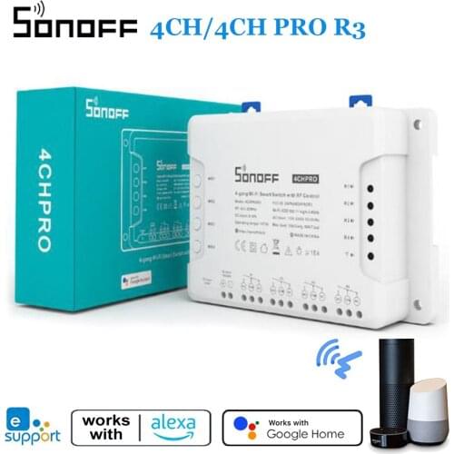 Itead SONOFF 4CH R3/ 4CH PRO R3 Wifi Switch Module 4 Gang Wi-Fi DIY Smart Switch APP Voice Control Smart Home Works With Alexa
