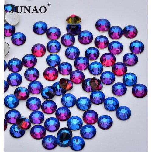 JUNAO ss 6 8 10 12 16 20 Blue Flame Crystal Nail Art Rhinestones Glass Flat Back Stones Non Hotfix Strass Charm for Nail Jewelry