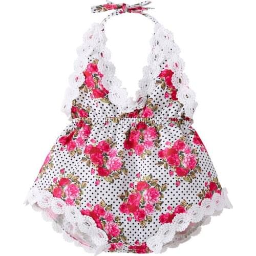 Little Girls Floral Lace Jumpsuit Infant One-Piece Sling Ruffles Flower Romper Summer Birthday Jumpsuits Clothing for Baby Girl