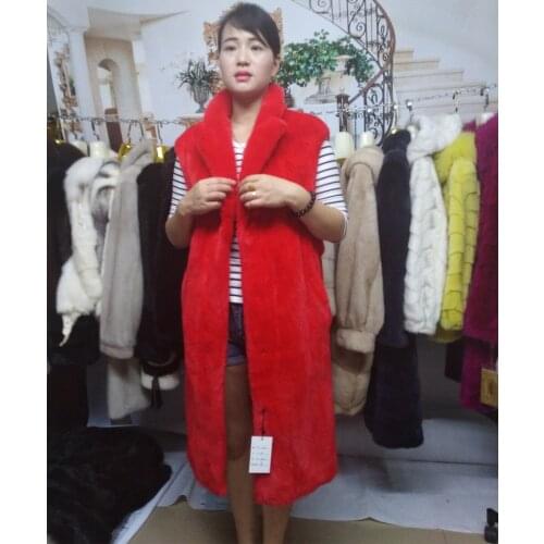 Red imported velvet mink fur coat vest long section