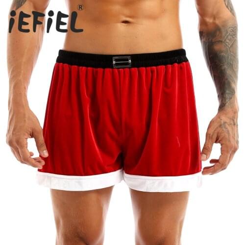 Red Mens Flannel Christmas Santa Claus Cosplay Costume Sexy Shorts Christmas Santa Boxer Shorts Panties Male Christmas Xmas Gift