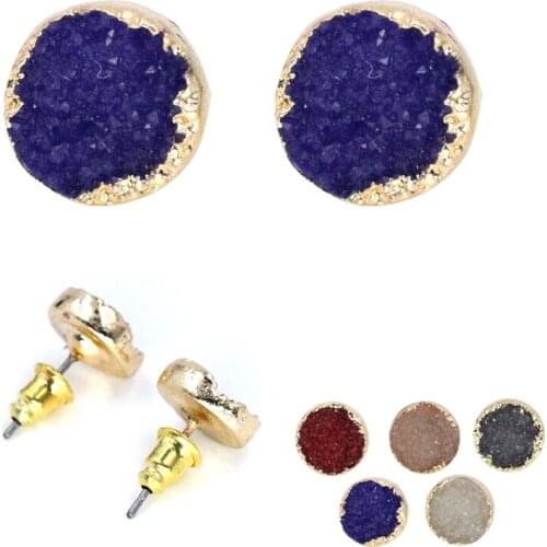 Top Fashion Cheap Fine Round Resin Druzy Looking Stud Earrings for Women