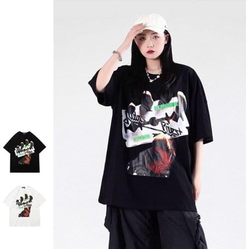 Dark Blade Wind Printing Theme Mens Short-sleeved T-shirt Couple Neutral Style Loose Oversize High-quality Short-sleeved Retro