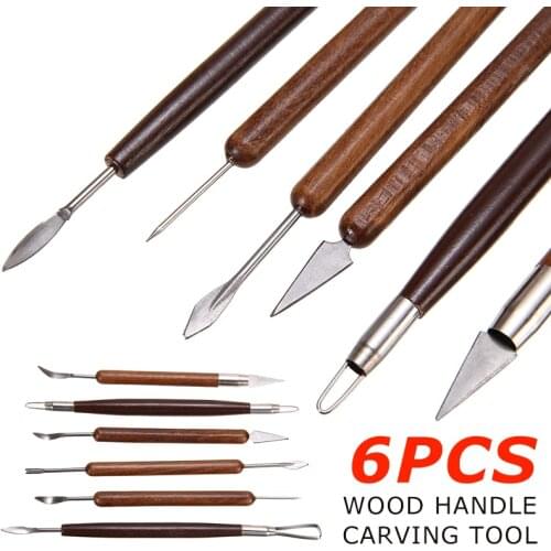 6pcs DIY Clay Pottery Tool Kit Wooden Handle Sculpture Carving Tools Set Ceramic Pottery Styling Clay Craft Tools Set