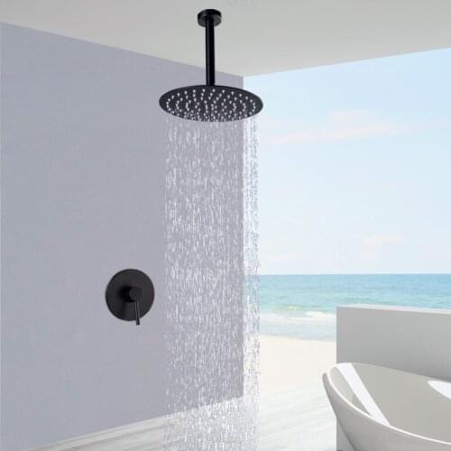 Matte Black Shower Faucets Set Rain Waterfall Concealed Shower System 8/10/12 Inch Ceiling Mounted Top Showerhead Bath Mixer Set
