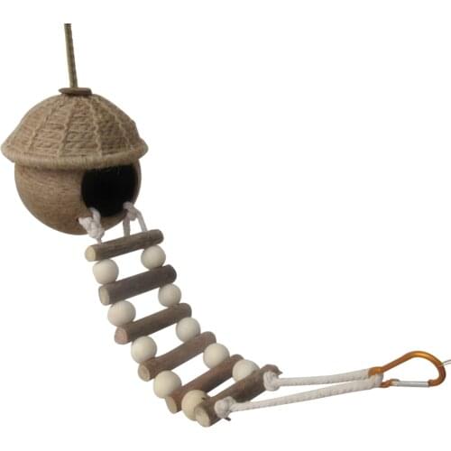 Natural Coconut Shell Bird Nesting House Small Pet Parakeet Finche Sparrows Cage With Climbing Ladder Small Pet Parrot Toy