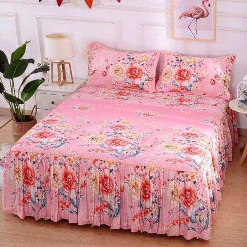 3Pcs/Set 2021 New Brushed Printed Bed Skirt Bed Cover Student Dormitory Non-Slip Sheet Cover Bedroom 3D Lace Bed Skirt Bedding