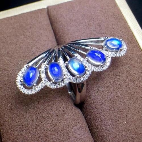 BOCAI New 925 silver woman ring, inlaid with natural blue moonlight ring for woman fashionable atmosphere and high quality