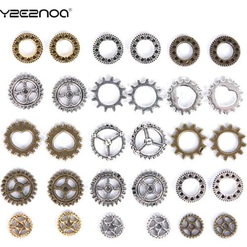 Wholesale 100pcs/lot Mixed Metal Gears Charms For Jewelry Making Diy Vintage Steampunk Gear Pendant Charms