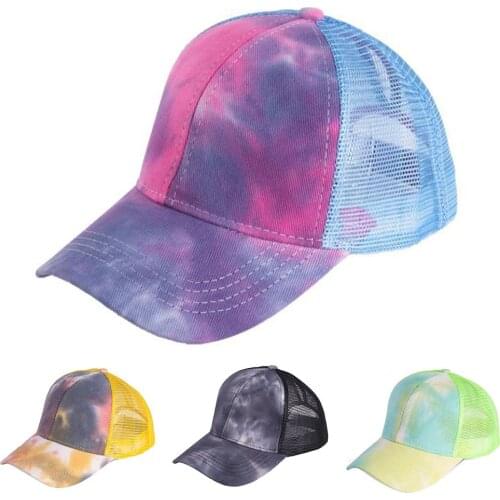 Outdoor Women Tie Dye Anti Sun Adjustable Cotton Baseball Cap Mesh Ponytail Hat Baseball Cap Mesh Ponytail Hat Baseball Cap Mesh